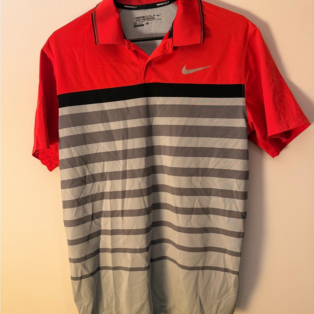 Nike Men’s Red Polo with Gray and Black Stripes